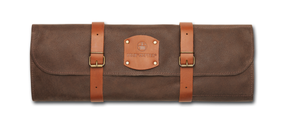 Knife leather bag choco for 5 pieces 