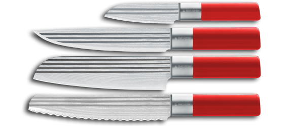 AML LINES Messerset 4- tlg ROT(VG10 Damaststahl) 