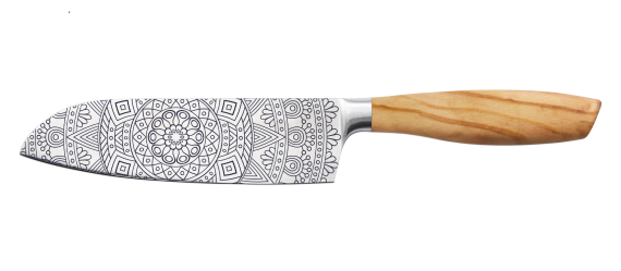 SIZE S OLIVE Santokumesser 16 cm beidseitig Mandala 